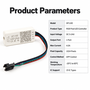 Controlador LED WS2813 SP110E Multi IC, Compatible con Máximo 4A, Control por Aplicación, 1024 Píxeles, DC 5-24V para Tira de LED de Píxeles - Product Image 2