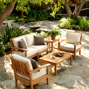 Luxury Teak Wood Outdoor Conversation Set with Slatted Center <b>Coffee</b> <b>Table</b> - Product Image 1