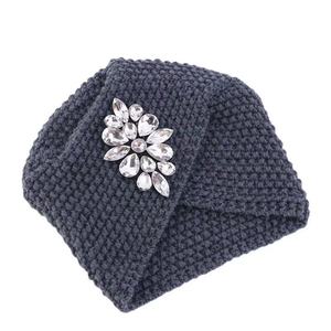 Mujeres invierno cálido de punto Retro acrílico sombrero Hijab tapa con diamantes - Product Image 5
