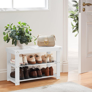 Bamboo 3 Tier Shoe Rack Bench Entryway <b>Storage</b> Shelf For Hallway Living Room <b>Bathroom</b> - Product Image 3