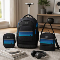 Tas Ransel Trolley Beroda Anti Air Bahan Polyester untuk Sekolah dan Perjalanan Desain Kartun Modis