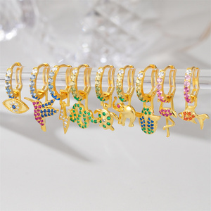 CANNER Boucles d'oreilles créoles Huggie en argent sterling S925 avec zircon couleur été et pendentifs animaux mignons détachables (éléphant, serpent, oiseau) - Product Image 2