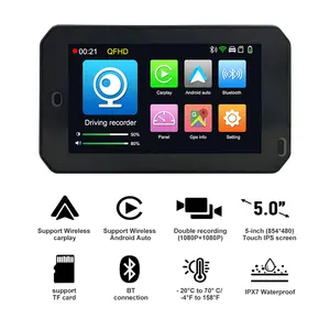 5 pulgadas inalámbrico CarPlay /Android Auto frontal/cámara trasera GPS pantalla táctil al aire libre impermeable portátil