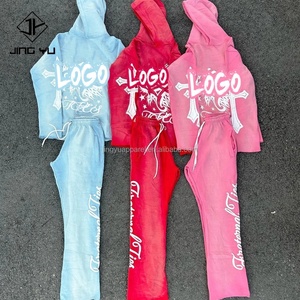 Wholesale Sublimation Acid Wash Men Hoodie Manufacturers <b>Polyester</b> Mens Hoodies Streetwear Custom Hoodie and Sweatpants Set Men - Product Image 3
