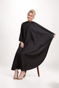 ผ้าคลุมตัดผมสีดำกันน้ำ ทำจากโพลีเอสเตอร์ สำหรับช่างตัดผม ปรับขนาดได้ด้วยยางยืด เหมาะสำหรับผู้ชายและผู้หญิง - Product Image 2