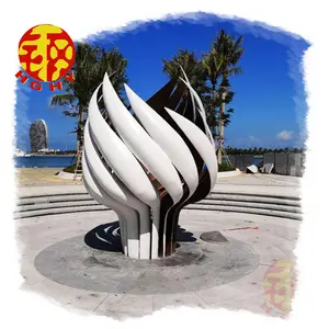 Outdoor plaza torch metal sculpture bauhinia custom stainless steel large sculpture