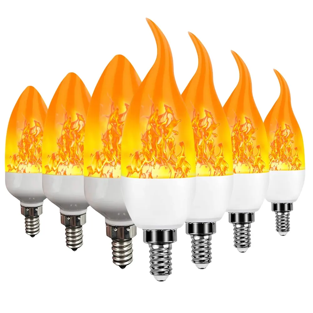Flame Light Bulb E12 LED Flickering Flameless Candles, Warm White Simulated Fire Effect Tip Candelabra Bulbs with 3Models, 3Watt