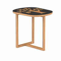 Table d'appoint ovale minimaliste en bois, plateau sculpté artistique, cadre géométrique simple, meuble d'appoint pour salon, chambre, hôtel