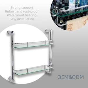 Porte-serviettes moderne à double niveau en acier inoxydable et en verre de haute qualité monté sur le coin pour étagères de salle de bain <span class=keywords><strong>cabine</strong></span> de <span class=keywords><strong>douche</strong></span> - Product Image 1