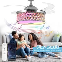 Ventilateur de plafond moderne en acrylique de 42 pouces avec lumière, couleur RGB, haut-parleur Bluetooth, application intelligente, moteur DC pour restaurant, hôtel, ODM