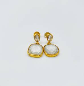 925 <b>Sterling</b> <b>Silver</b> <b>Huggie</b> Earrings Handmade Rose Quartz Gemstone Jewelry with Gold Plating Amethyst and Rose Quartz Earrings - Product Image 1