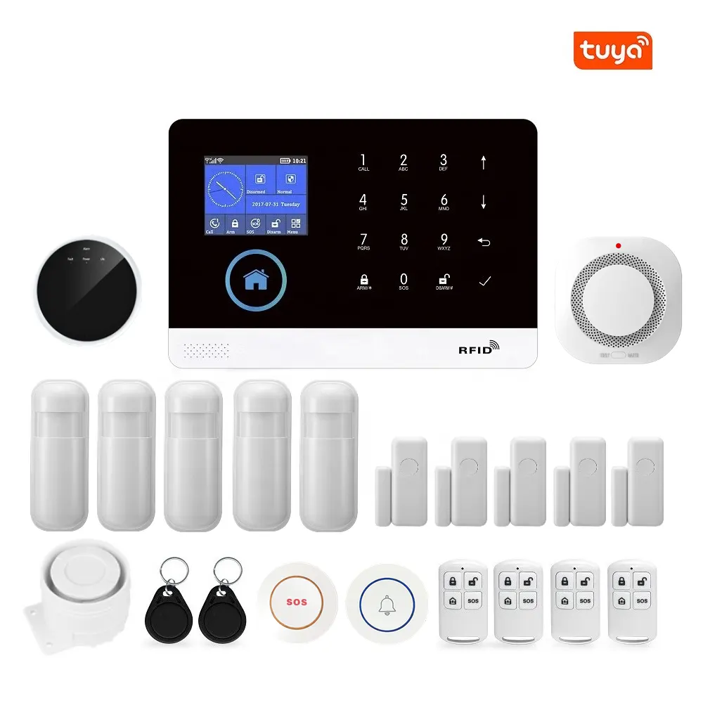 Hot Tuya WIFI GSM Home Einbruch-Sicherheits alarmsystem 433MHz APP-Steuerung LCD-Touch-Tastatur 9 Sprachen Drahtloses Alarmsystem-Kit