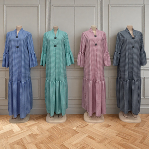 Nouvelle <span class=keywords><strong>robe</strong></span> longue à carreaux pour femmes, col montant, manches longues, plissée, grande <span class=keywords><strong>taille</strong></span>, tendance, vente en gros - Product Image 3