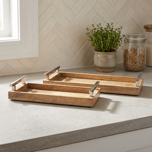 Ensemble de 2 plateaux de service en bois, en acier inoxydable et bois, manga, 12 pièces - Product Image 3