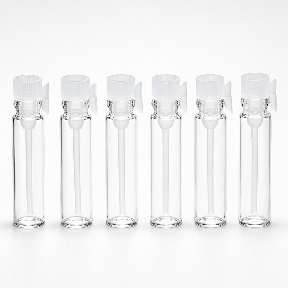 Cylindrical Perfume Essential Oil Sample Vials Small Transparent Glass ...