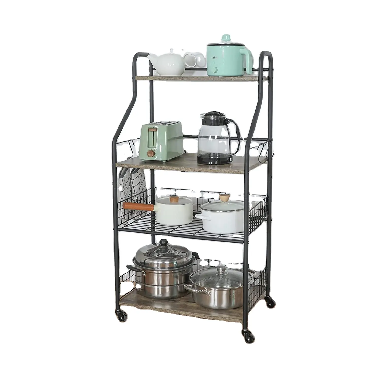 American vintage industrial style iron kitchen and bathroom storage rack, microwave oven stand fruit and vegetable spice organiz