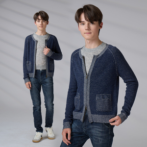Cardigan en cachemire 100% pour hommes, tricoté sur mesure, à manches longues et fermeture éclair, pour adolescents, fabrication ODM OEM - Product Image 1