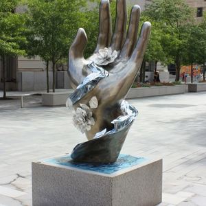 Modern Stainless Steel <b>Buddha</b> Hand Sculpture With Lotus Flower for Zen <b>Garden</b> Home Office Decor Custom Size - Product Image 5