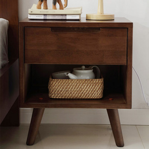 Nordic Style Solid Wood Nightstand With <b>Drawer</b> Storage Bedroom Furniture - Product Image 2