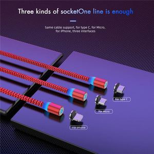Wholesale 1M 2M 2.4A Nylon Braided Usb Fast 3 in 1 Magnetic Charging Usb Cable 3 Connectors for iphone for <b>Samsung</b> - Product Image 5