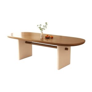 Cream Colored Solid Wood Oval <b>Dining</b> <b>Table</b> And Chair Set 6 Piece Durable Stain Resistant <b>Dining</b> Room Set - Product Image 5