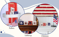 Ensemble de blocs de décoration en bois pour le 4 juillet, Jour de l'Indépendance des États-Unis, Décoration patriotique style ferme pour la maison, le bureau, le bureau de travail, l'étagère, le plateau à plusieurs niveaux