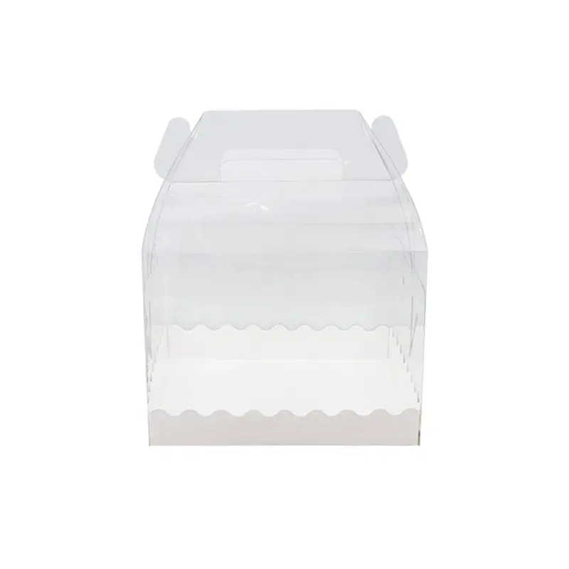 Bulk Luxury Transparent Holographic Pastry Food Packaging Boxes PET Small Square Clear Plastic Cake Box With Handle