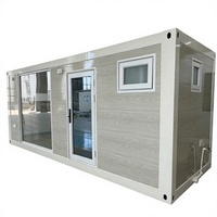 Maison conteneur modulaire préfabriquée en kit à effet bois avec grande fenêtre vitrée pour bureau de chantier et dortoir du personnel