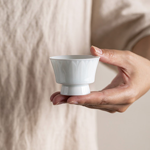 Shadow Blue Lotus Petal Porcelain <b>Teacup</b> Dehua County Kung Fu Tea Individual Cup - Product Image 1