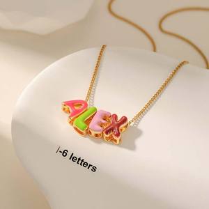 Colgantes <span class=keywords><strong>de</strong></span> Esmalte Coloridos con Iniciales, Collar Personalizado con Nombre DIY, Joyería Personalizada <span class=keywords><strong>de</strong></span> Acero Inoxidable Impermeable para Regalos - Product Image 5
