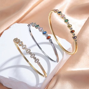 Bracelet tendance plaqué or avec zircon coloré, bijoux pour femmes, design géométrique, cadeau - Product Image 2