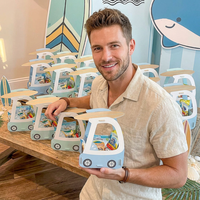 24 boîtes de cadeaux pour fête sur le thème du surf, sacs de goodies de plage, sacs de fête d'été pour centre de table de 1er anniversaire, fournitures de fête prénatale bohème bleue
