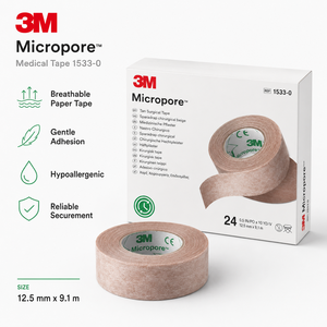 Cinta Quirúrgica Microporosa <span class=keywords><strong>3M</strong></span> 1533-0, 1.27cm X 9.1m, <span class=keywords><strong>Color</strong></span> Beige, Cinta Médica - Product Image 1