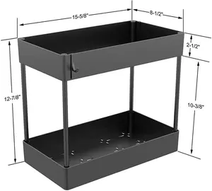 Under Sink Organizer Under Bathroom Sink Storage 2 Tier Organizer Bath Collection Baskets with Hooks Black Under Sink Shelf