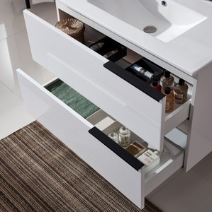 Modern White <b>Floating</b> Bathroom Vanity with Sink Mirror Wall Mounted two Drawers Cabinet - Product Image 4