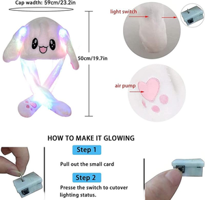 Gorro de Conejo de Dibujos Animados con LED Personalizable, Divertido, Unisex, con Orejas Móviles, de Felpa Lavable, Juguete de Peluche para Fiestas Infantiles - Product Image 2