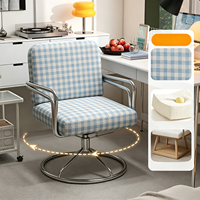 Fauteuil pivotant à 360 degrés avec structure en métal chromé et coussin en tissu à carreaux pour la maison, le bureau, le salon, la chambre à coucher, le bureau d'étude