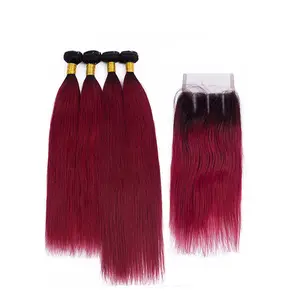 Paquetes de cabello liso 99J, extensiones de cabello humano brasileño Remy, oferta de 3 y 4 paquetes, extensiones de cabello humano de vino tinto