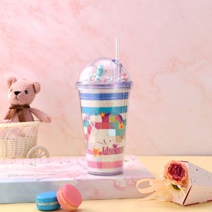 Zhen Ai Unicorn Plastic Water Cup With Straw Glitter Design Reusable Party Drinkware For Kids And Adults - Product Image 3