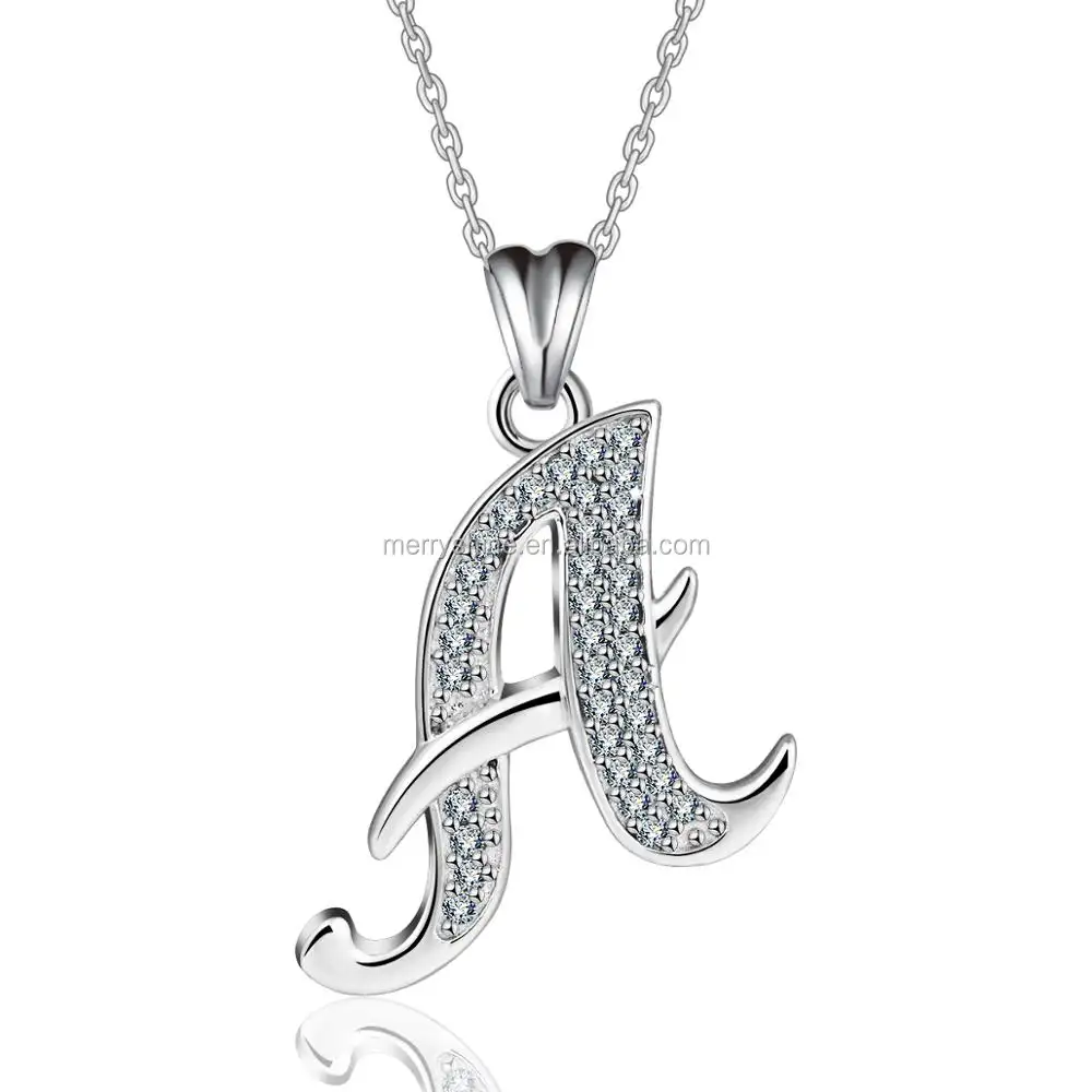 Merryshine Custom 925 Silver Cz Alphabet Letter Horn Diamond Letter Christmas Pendant