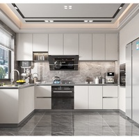 Meuble sous évier de cuisine modulaire moderne, design écologique, finition gris brillant, portes en contreplaqué, construction en panneaux MDF mélaminés 2