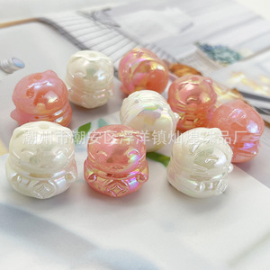 Acrylic Lucky Cat <b>Beads</b> Iridescent Porcelain White Pink Mixed Shapes For Jewelry Making DIY Key Pendant - Product Image 1