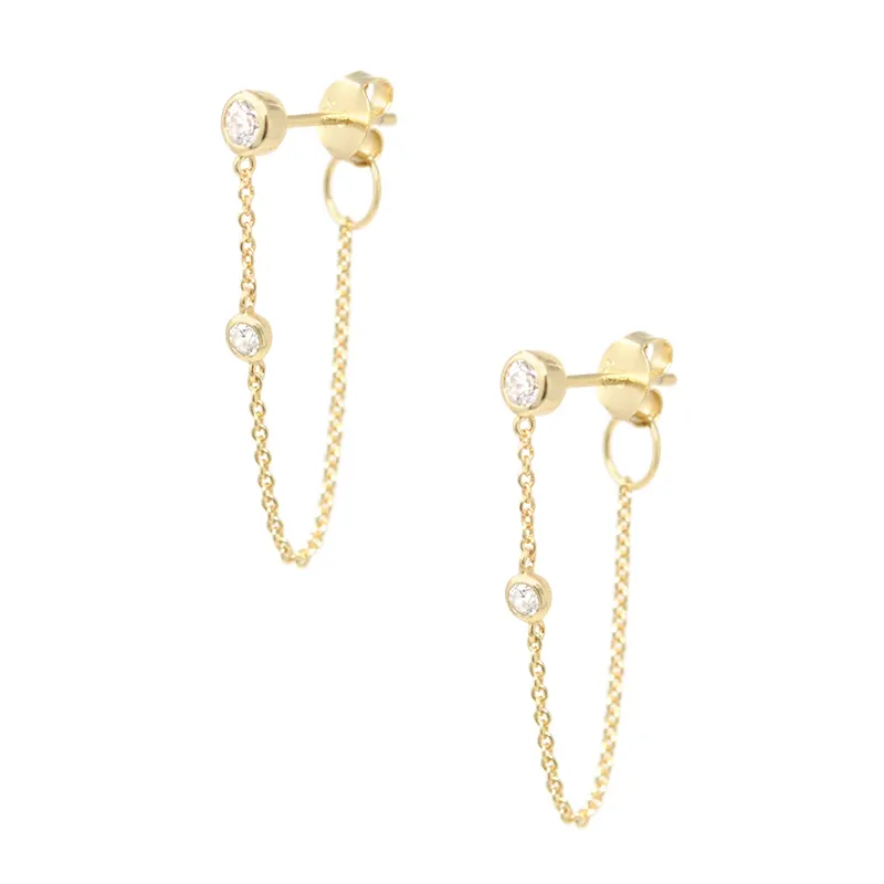 S925 sterling silver ins style tassel chain back hanging women stud earrings