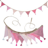 10 guirlandes de drapeaux en coton froissé avec pompons, couleur unie, décorations pour fêtes d'anniversaire d'enfants, pour la crèche, la maison, la salle de classe
