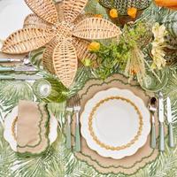 Nappe, sets de table et serviettes en polyester de haute qualité, imprimé feuilles de palmier, durables, idéales pour les barbecues en plein air