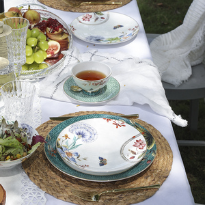 Assiettes <span class=keywords><strong>de</strong></span> table en porcelaine avec motif floral et papillon, service <span class=keywords><strong>de</strong></span> table en céramique, fleurs vertes, nouveau design, vente en gros, assiettes en porcelaine, pour mariage, - Product Image 3
