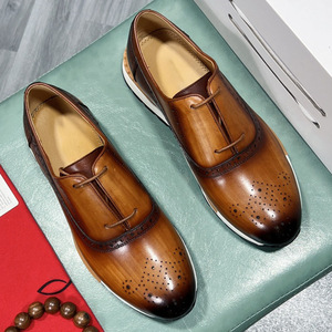 <b>Men</b> Genuine Leather Oxfords Round Toe Lace-up Breathable Office Career <b>Dress</b> Shoes All Seasons Rubber Outsole - Product Image 2