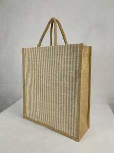 Sac fourre-tout en jute rayé personnalisé ORKID, sac cadeau écologique, fermeture à glissière, poignée longue NIWAR pour l'emballage de produits d'épicerie en détail - Product Image 3