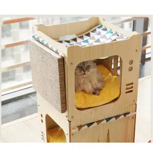 Wooden cat litter stack able cat bed furniture house pet supplies cat hammock