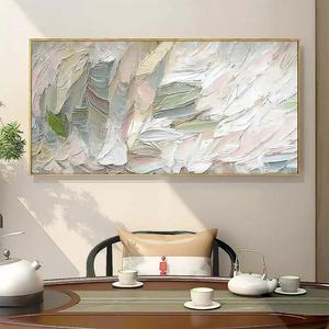 Peinture abstraite texturée rose et verte, nature morte acrylique peinte à la main, art mural sur toile, texture 3D, minimaliste, vente en gros - Product Image 3